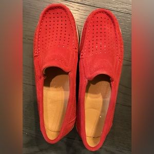 Red platform loafers
